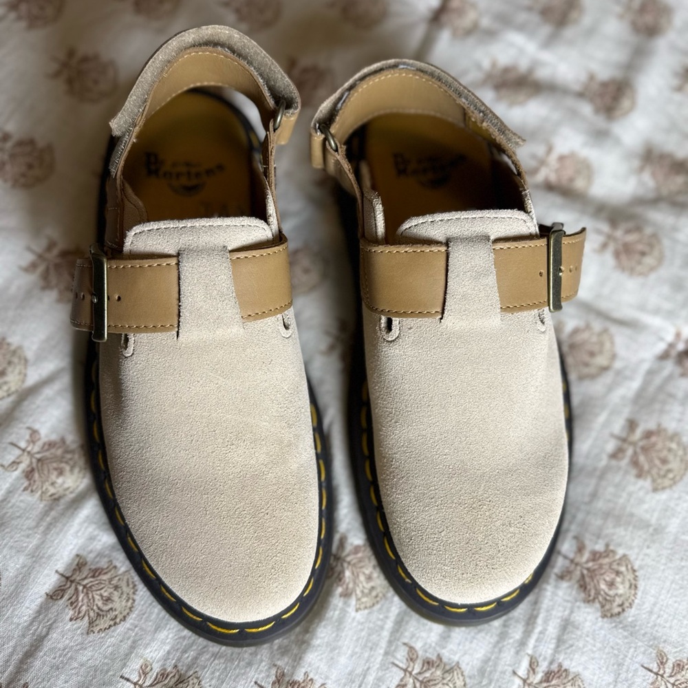 Dr. Martens Beige and Tan Suede Sandals